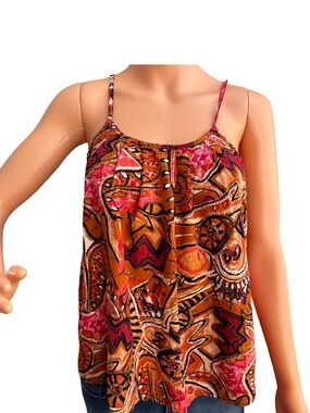 Printed Spaghetti Strap Camisole - Orange Pink